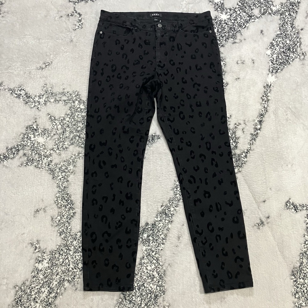 DKNY Jeans Womens Size 32 14 Black Leopard Print Skinny Stretch Denim Pants